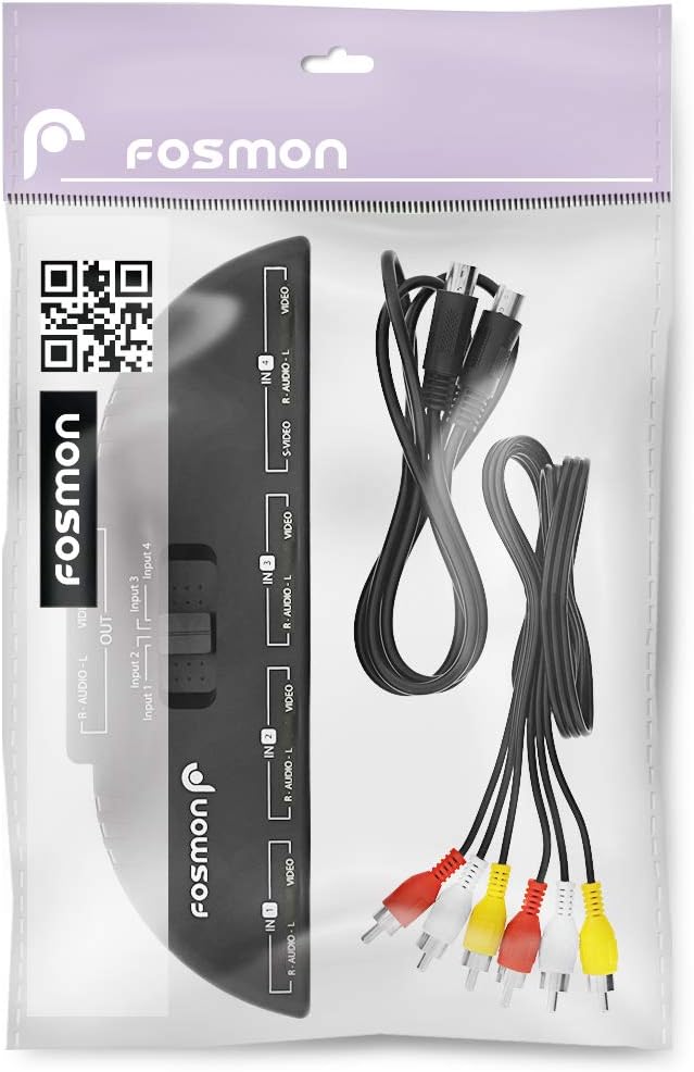 RCA Splitter with 4-Way Audio Video Switch Selector Box, RCA Patch Cable and S-Video Cable, Pack of 2 L5688