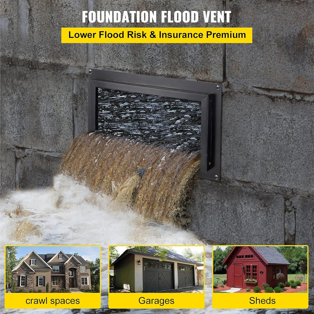 Black 8" x 16" Wall Mounted Flood Vent Q321075