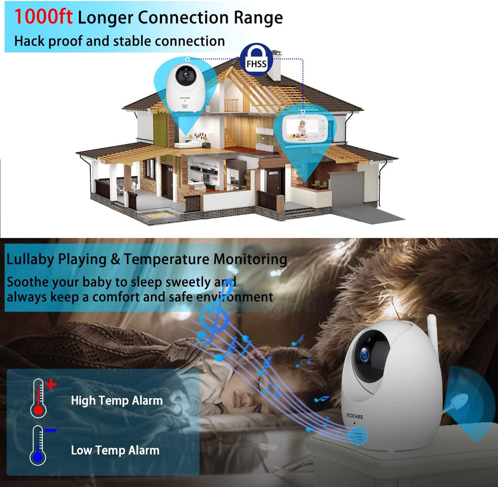 Baby Monitor with Camera and Audio, Night Vision, PTZ, Motion Detection, Auto Tracking, Temperature Monitor, 2-Way Talk B162789