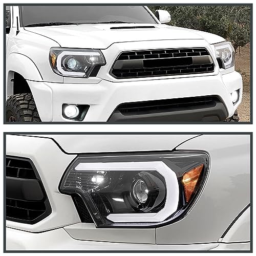 LED Light Bar Chrome Housing Clear Lens Projector Headlights Left + Right Pair Headlamps Assembly F484953