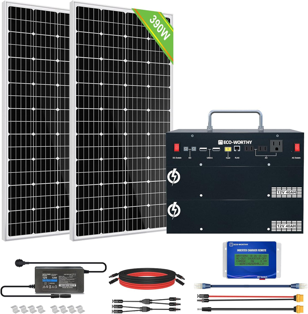 400W 1.6KWH Complete Solar Power System with 2 Solar Panels and Power Station I6982