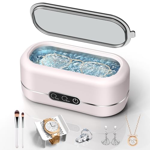 48KHz Ultrasonic Jewelry Cleaner 304 Stainless Steel Pink H5412
