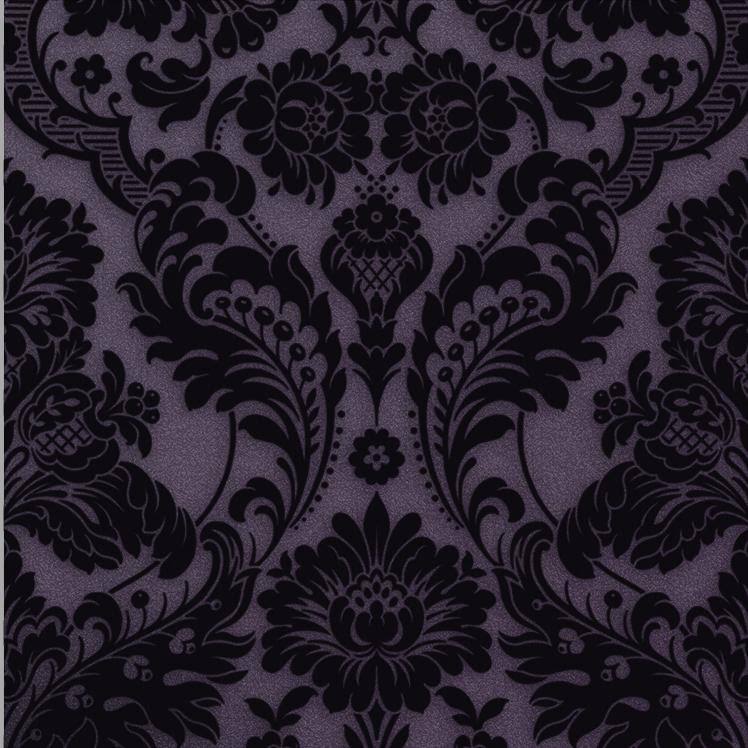 Cobalt Damask Flock Wallpaper C37264