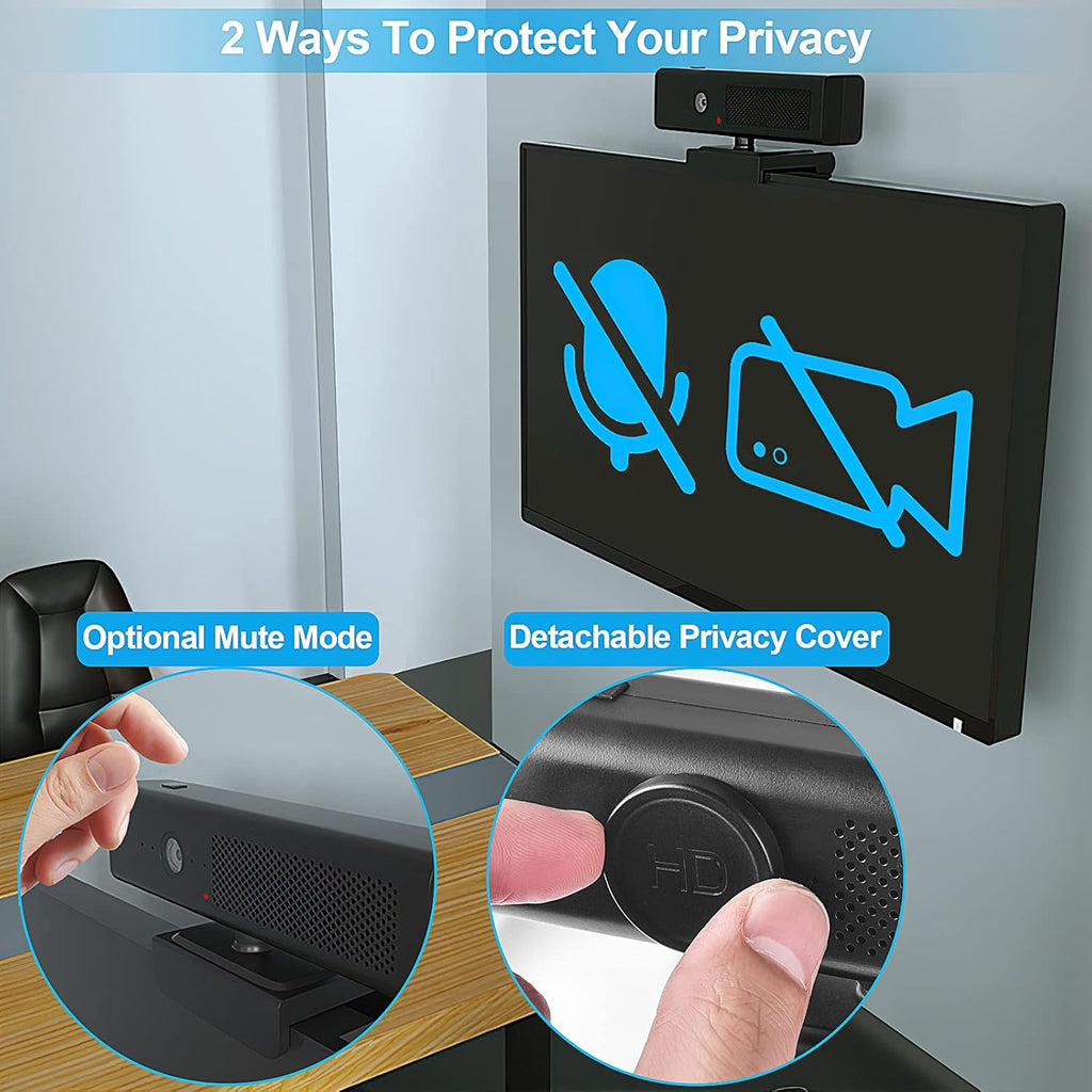 Full HD 1080P USB Webcam with 4 Built-in Microphones and Speaker, Magnetic Privacy Cover, Pack of 2 M797708