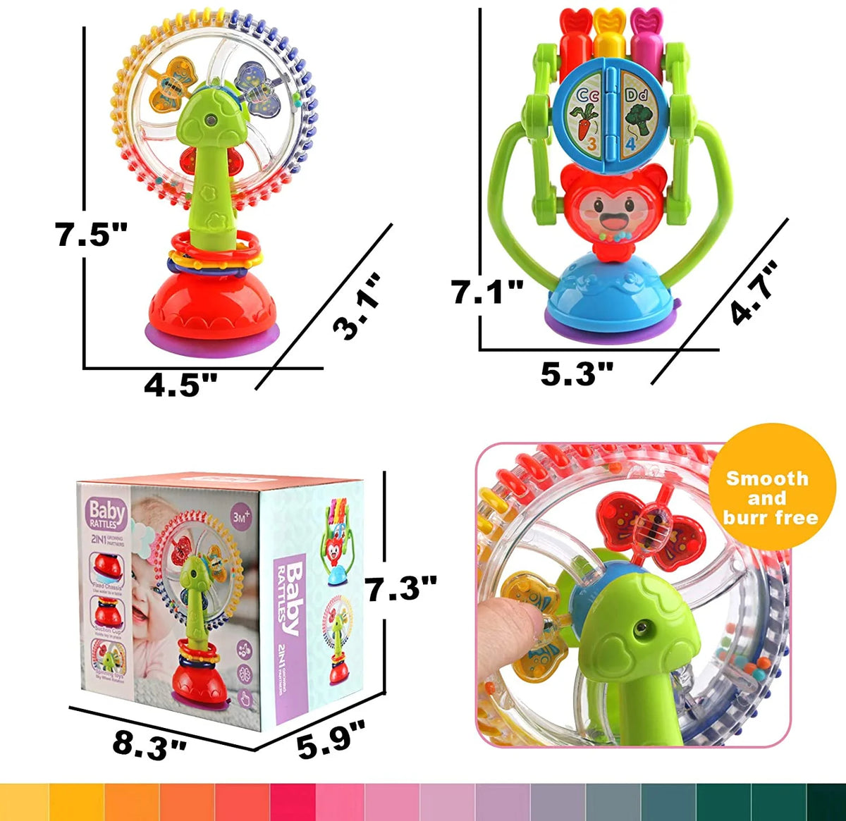 Baby Rattle Toys with Suction Cup Grab Shaker and Spin M990