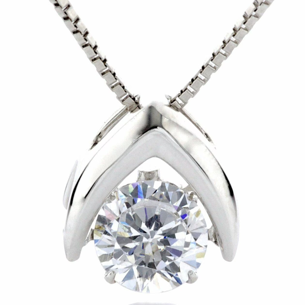 Silver Omega Dancing Stone (CZ) Pendant Rhodium Plated Chain H34276