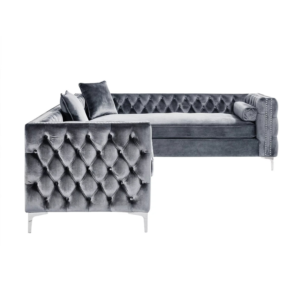Grey Velvet Corner Sectional Sofa E603175