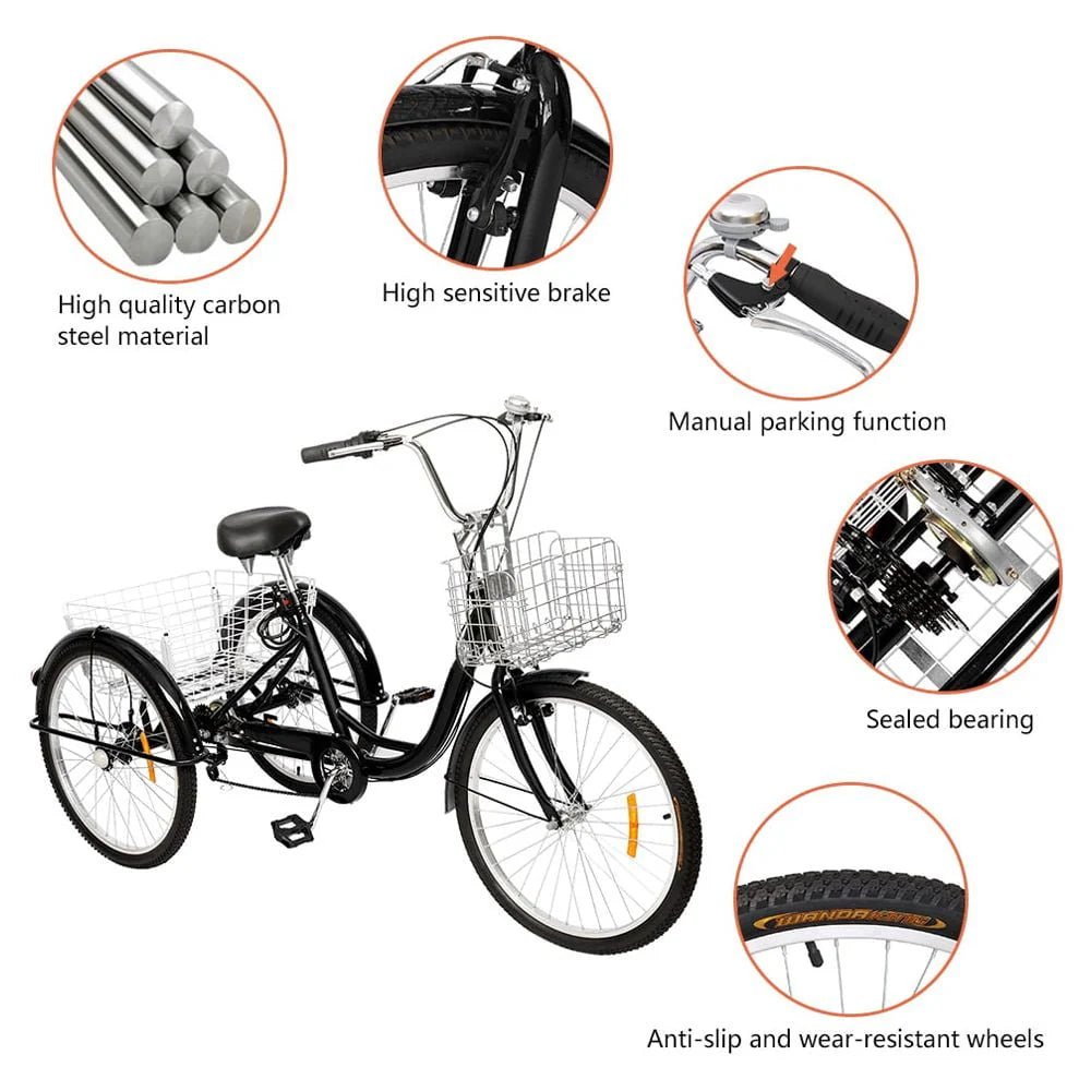24 7 Speed Black Adult Tricycle L459