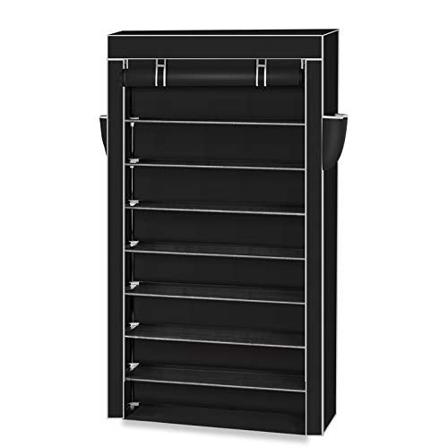 10 Tiers Shoe Rack with Dustproof Cover Shoe Storage Cabinet Organizer, Black V325253
