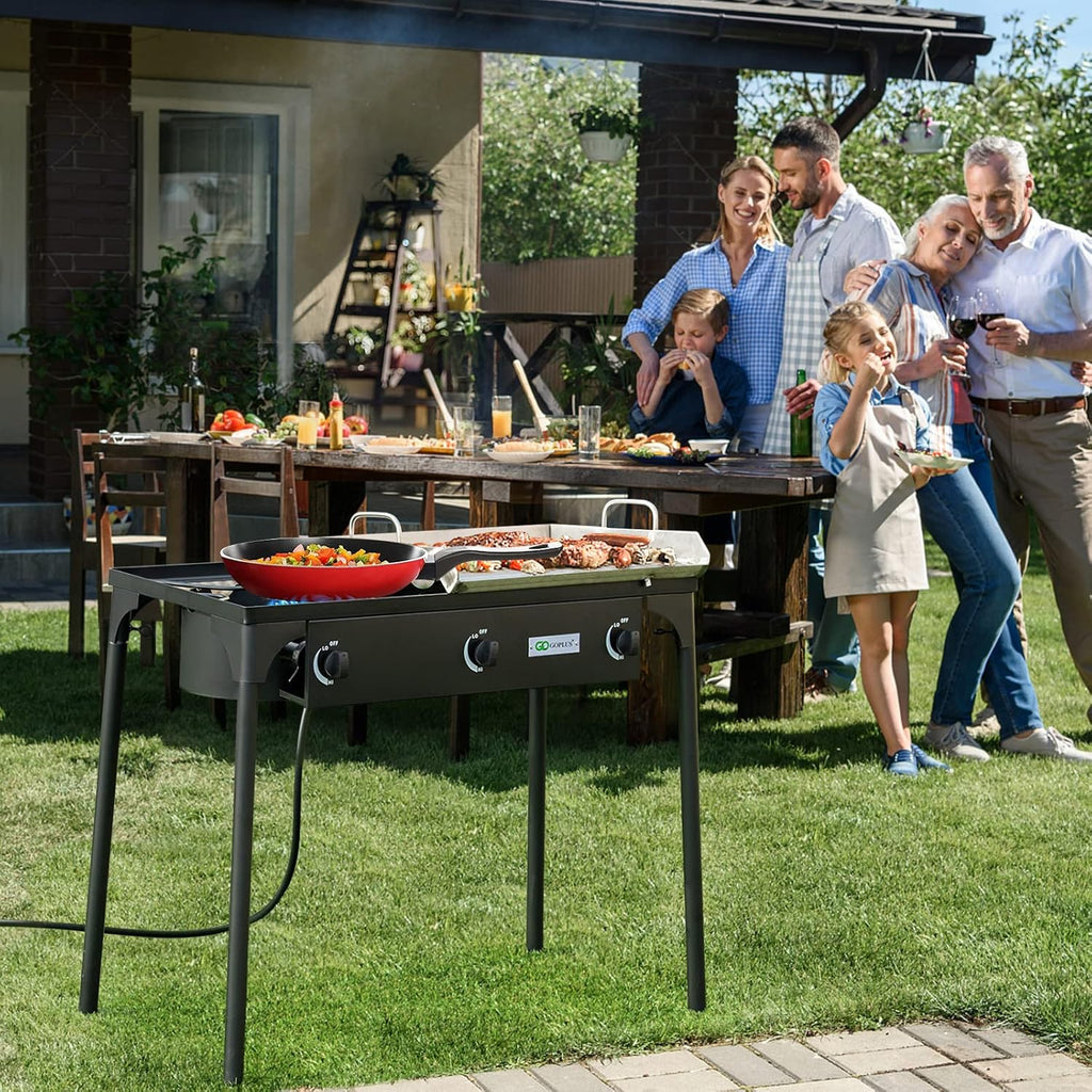 Portable Propane Gas Cooker Iron Cast 3-Burner A6966