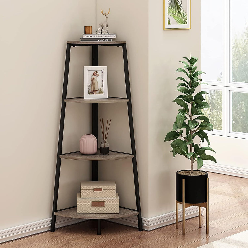 4 Shelves Grey Corner Bookcase F69300