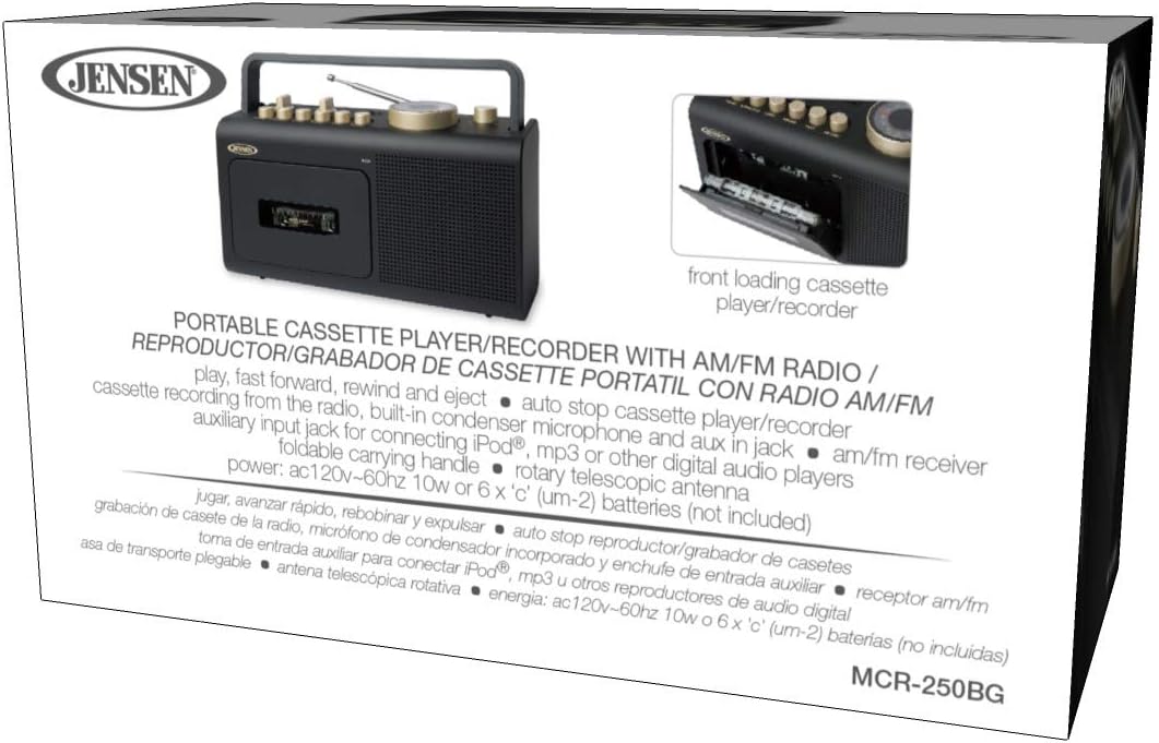 Portable Boombox AM/FM Radio & Tape Cassette Player with Aux Input & Built in Speakers W557