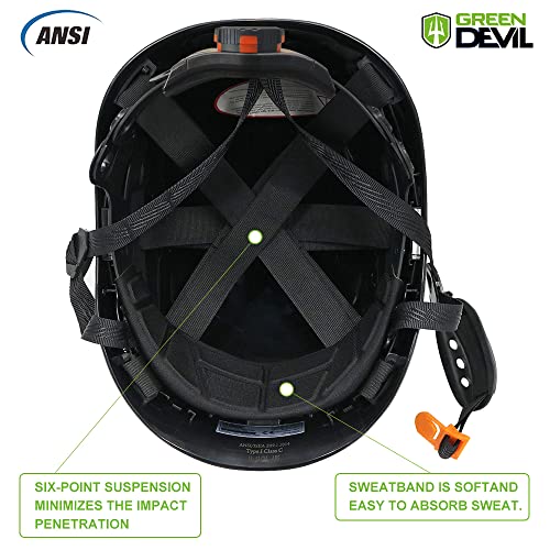 Safety Helmet Hard Hat with Visor and Ear Protection Adjustable Lightweight Vented ABS Work Helmet 6-Point Suspension W8317