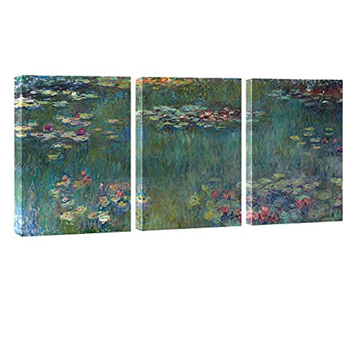 3 Panels Framed Canvas Wall Art Water Lilies B55397
