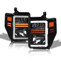 Black Amber Crystal Headlights With White LED Light Bar & Sequential Signal Light J7779