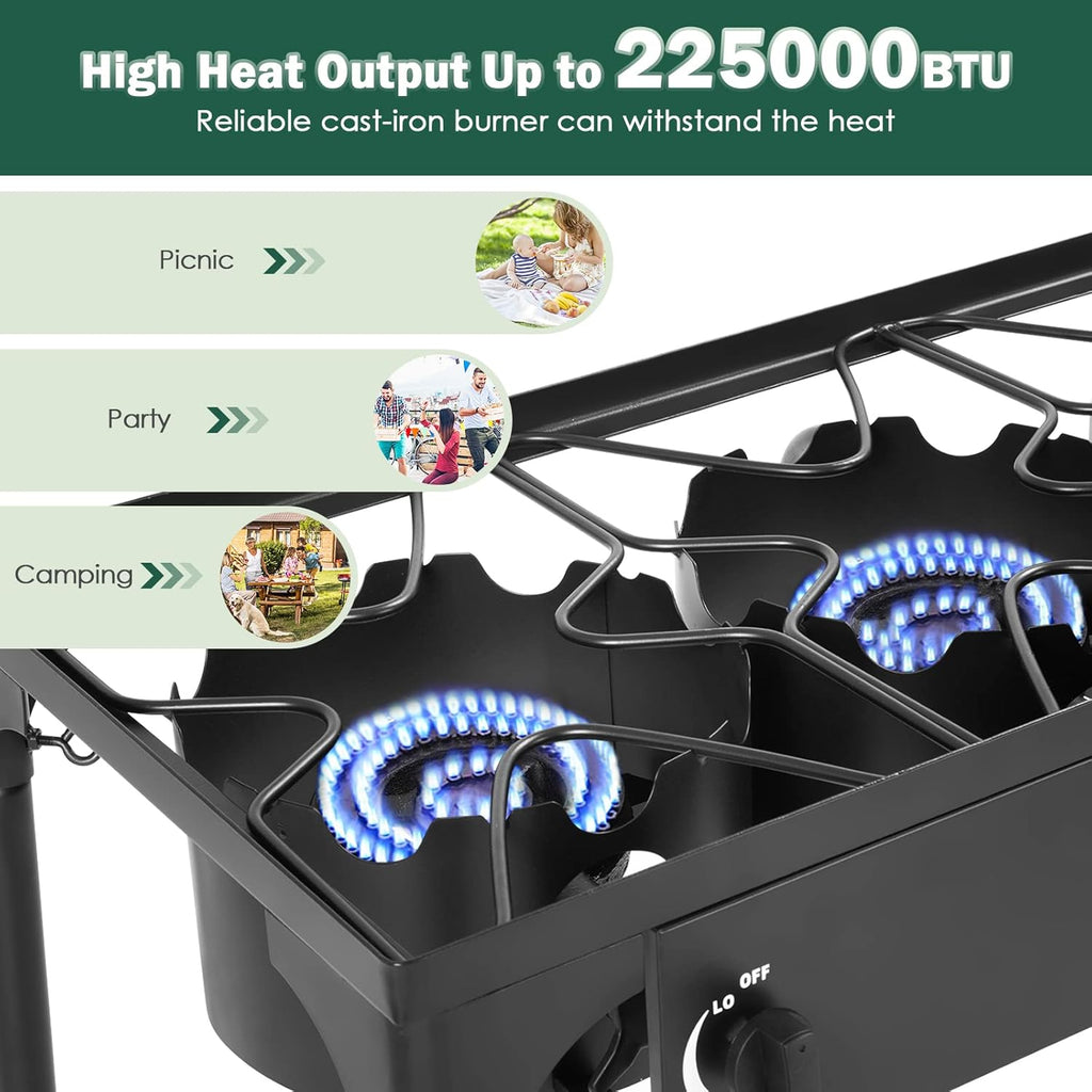 Portable Propane Gas Cooker Iron Cast 3-Burner A6966