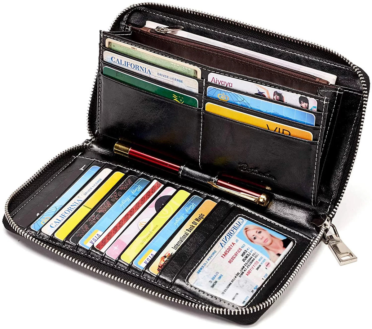 Leather Zip Around Credit Card Holder Wristlet Clutch W36656