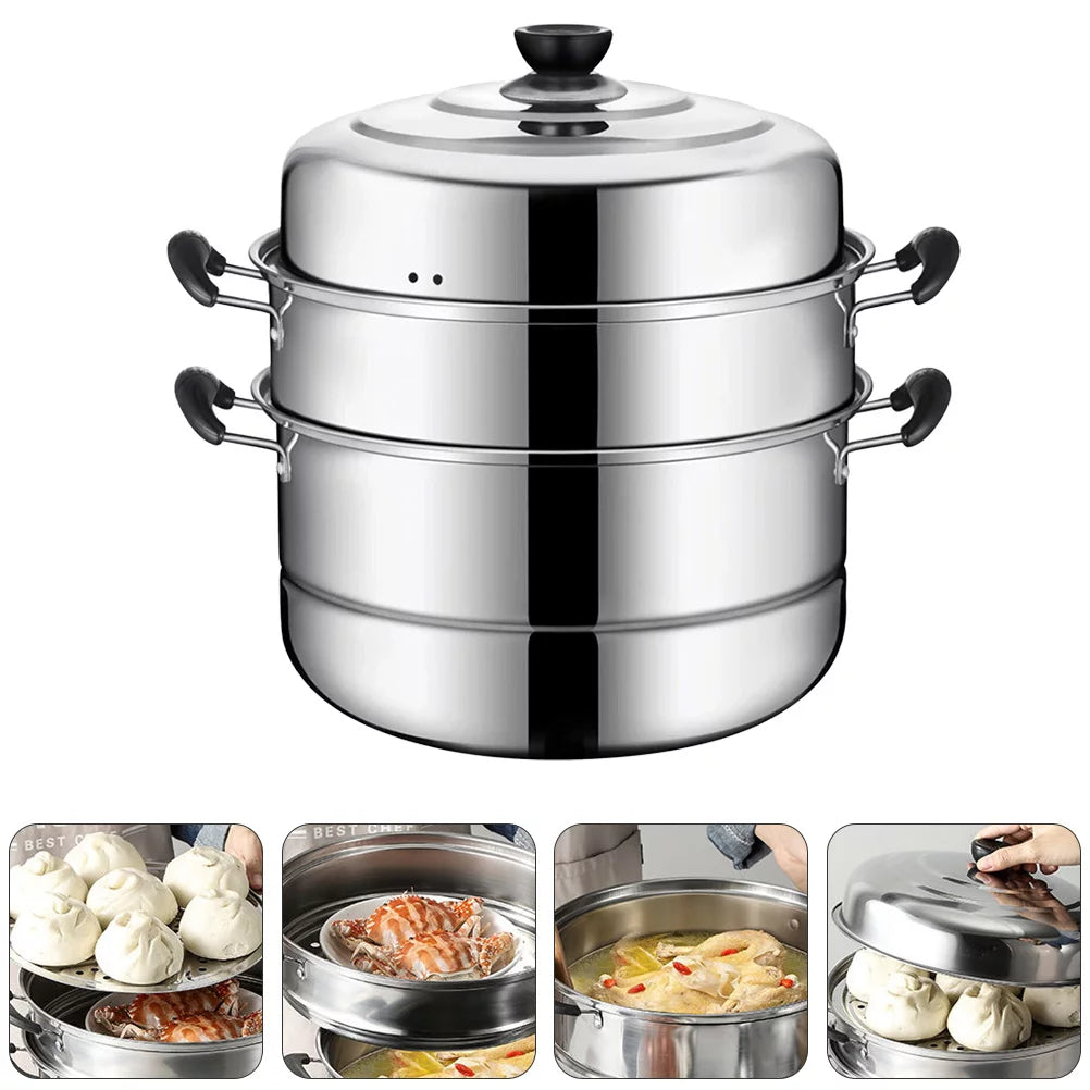 1pc Stainless Steel Three Layers Steamer Pot W950