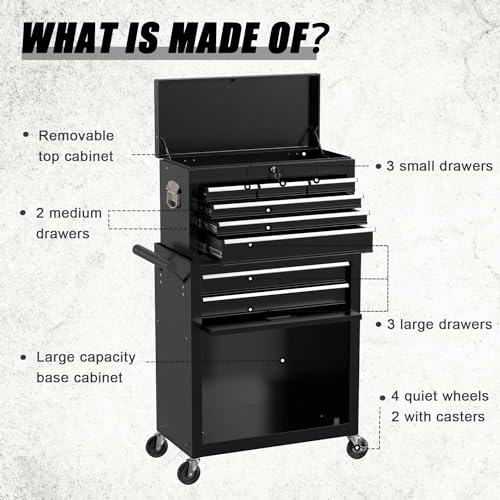 8-Drawer Rolling Metal Tool Chest with Lockable Drawer (BLACK) Z963