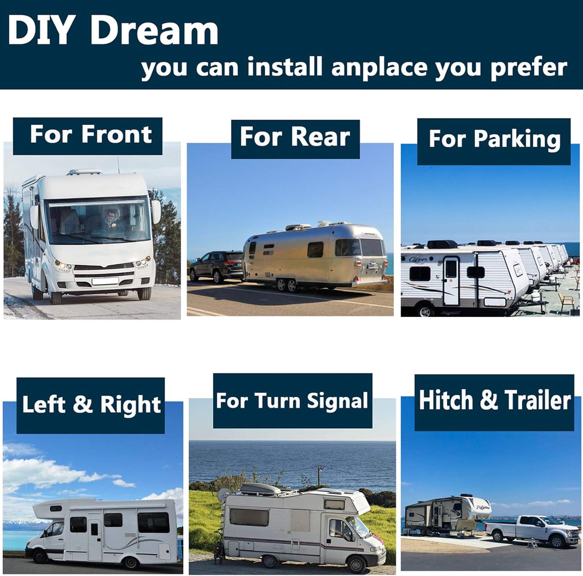 10.1 Monitor Backup Camera Wired System 1080P HD 4 Split Screen IP69 Waterproof T227