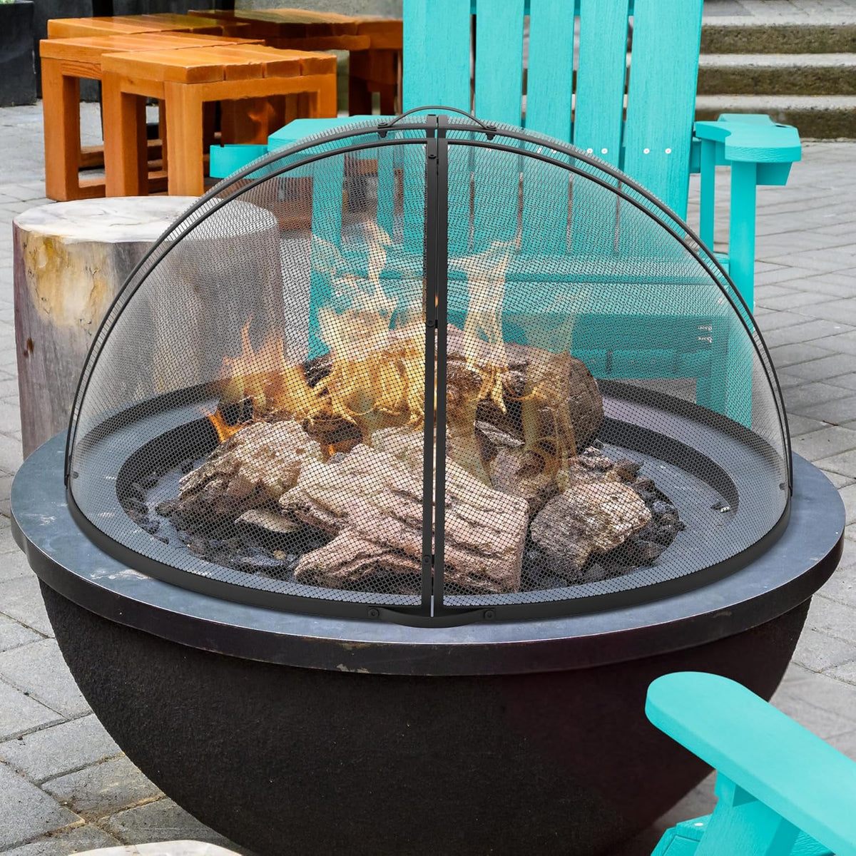 Heavy-Duty Fire Pit Spark Screen with Handle and Poker P707