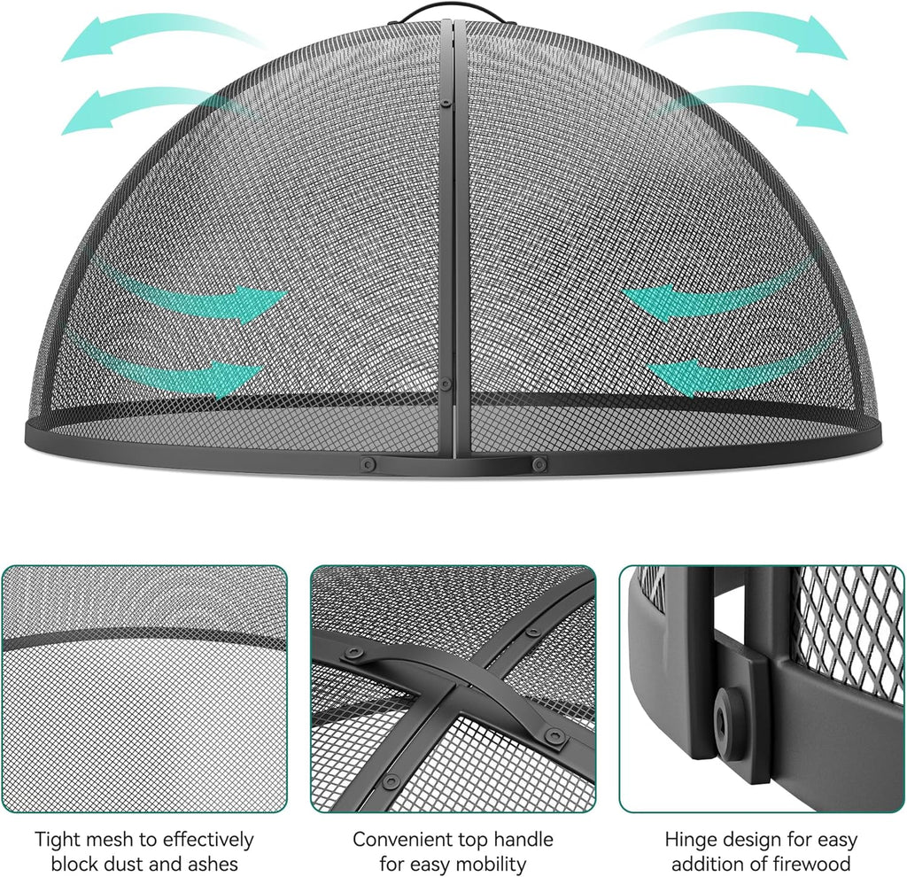 Heavy-Duty Fire Pit Spark Screen with Handle and Poker P707