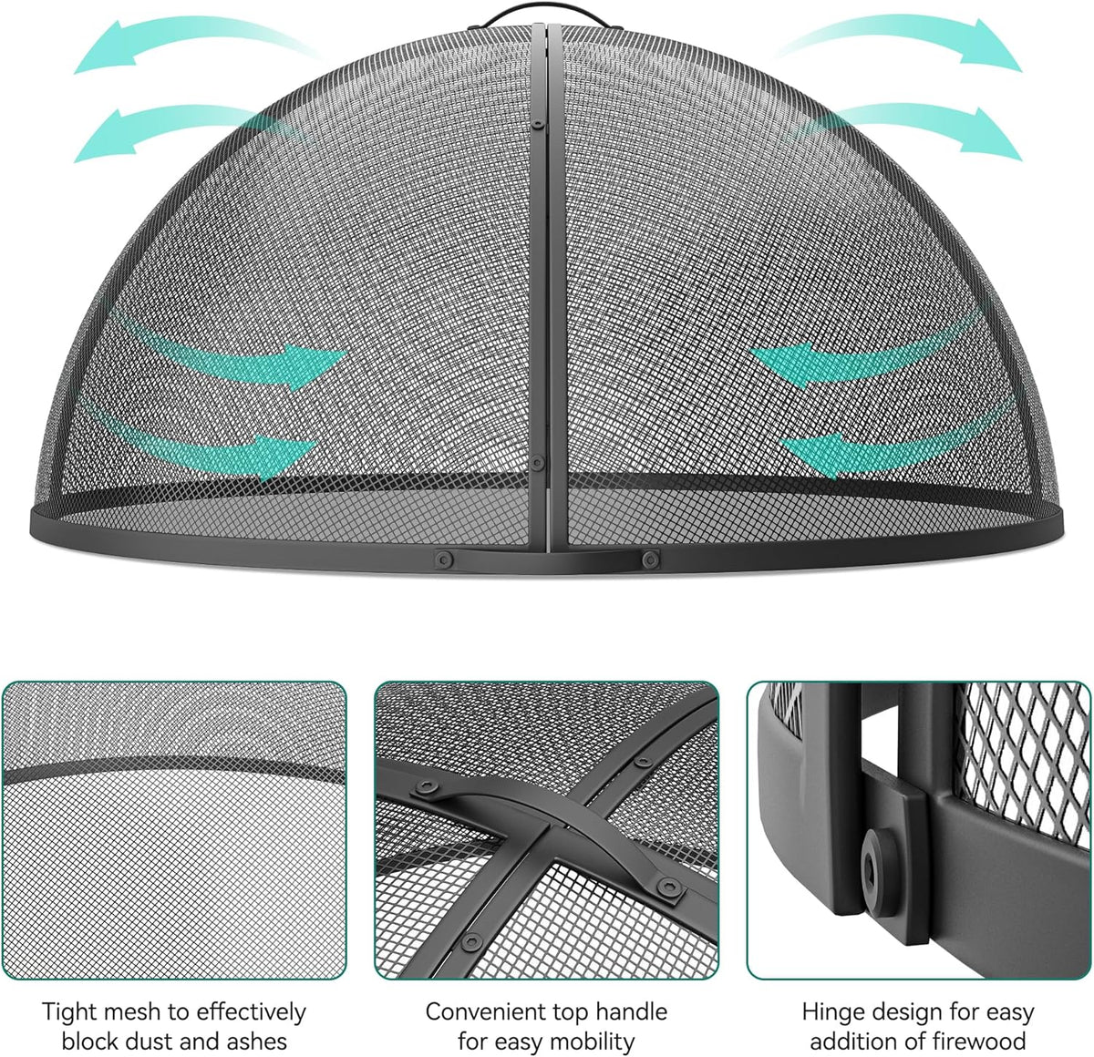 Heavy-Duty Fire Pit Spark Screen with Handle and Poker P707