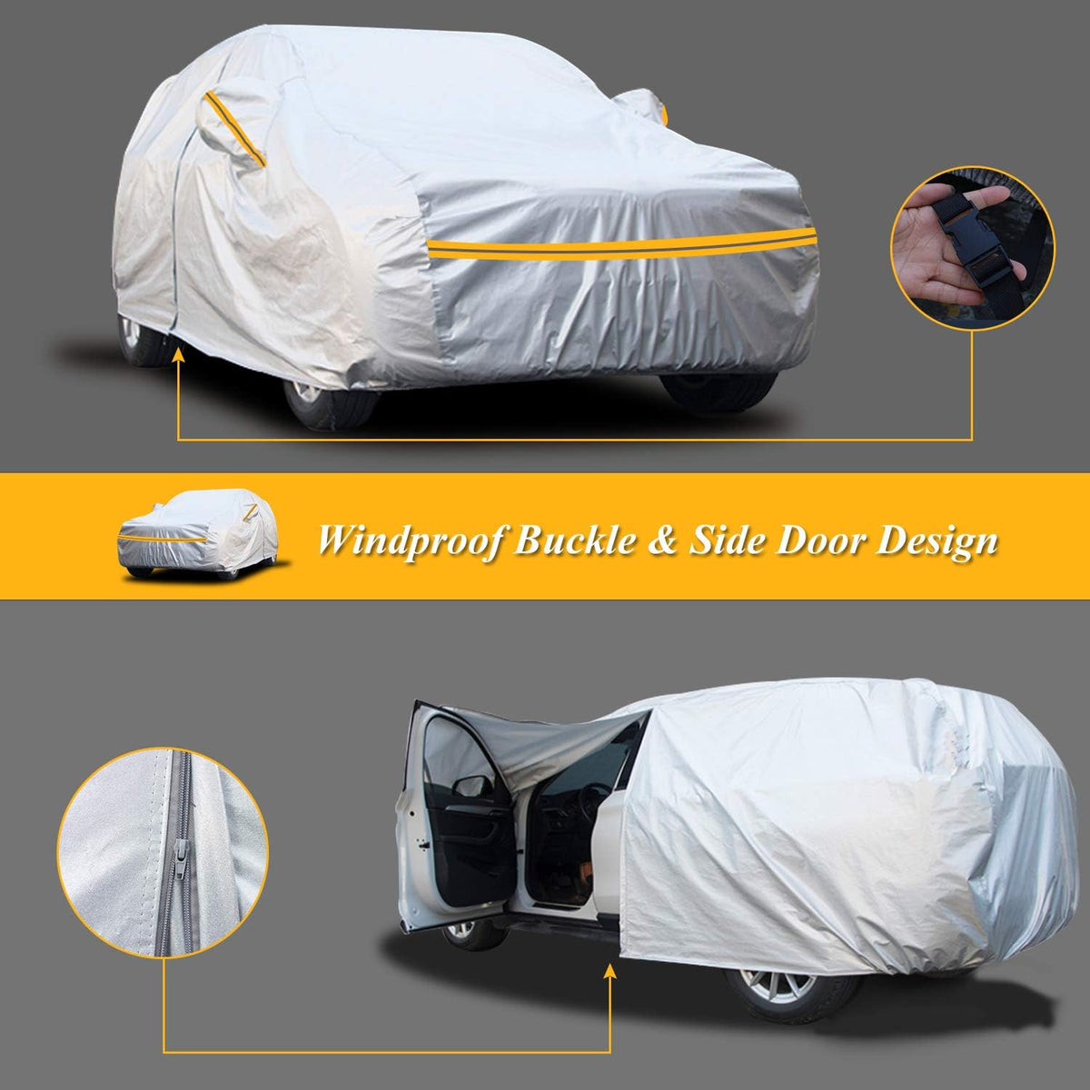 SUV Car Cover Waterproof All Weather 6 Layers with Zipper Cotton H20812