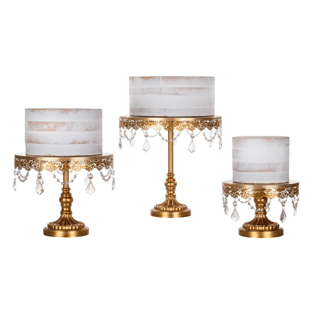 3-Piece Crystal Cake Stand Set Gold Stainless Steel G8642