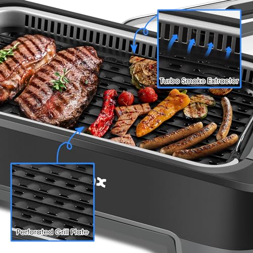 1500W Smokeless Indoor Grill with Lid, Non-stick Removable Grill Plate W192