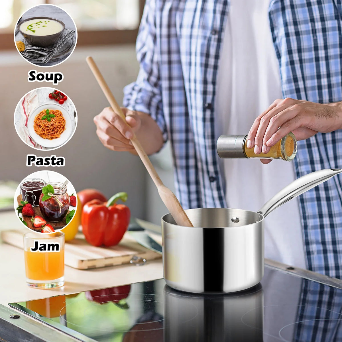 2 Quart Tri-Ply Stainless Steel Saucepan with Glass Lid J27377
