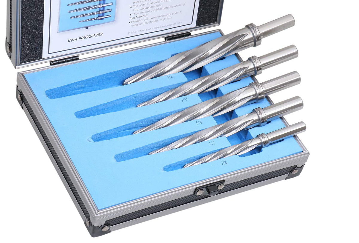 5 Pc H.S.S. Spiral Flute Car Reamer Set with Aluminum Case U552016