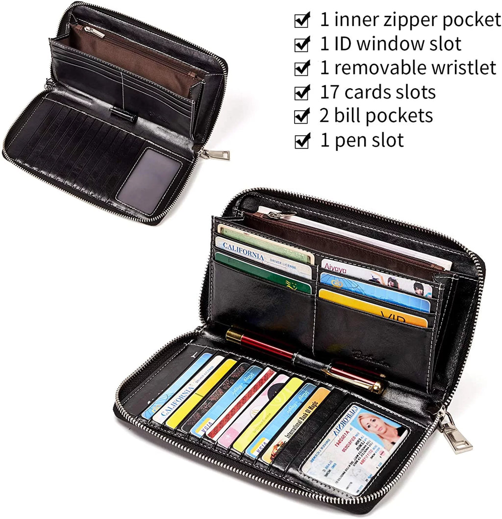 Leather Zip Around Credit Card Holder Wristlet Clutch W36656