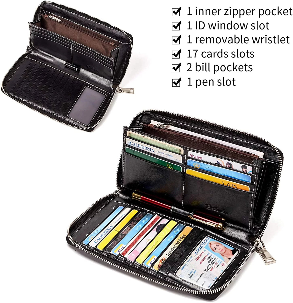 Leather Zip Around Credit Card Holder Wristlet Clutch W36656