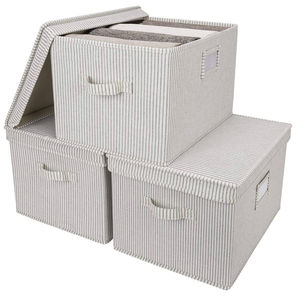 Canvas Storage Bins with Lids and Handles, 3-Pack F38797