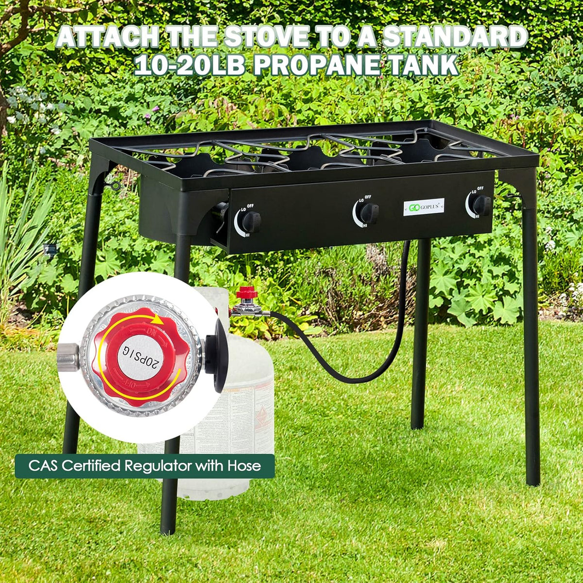 Portable Propane Gas Cooker Iron Cast 3-Burner A6966