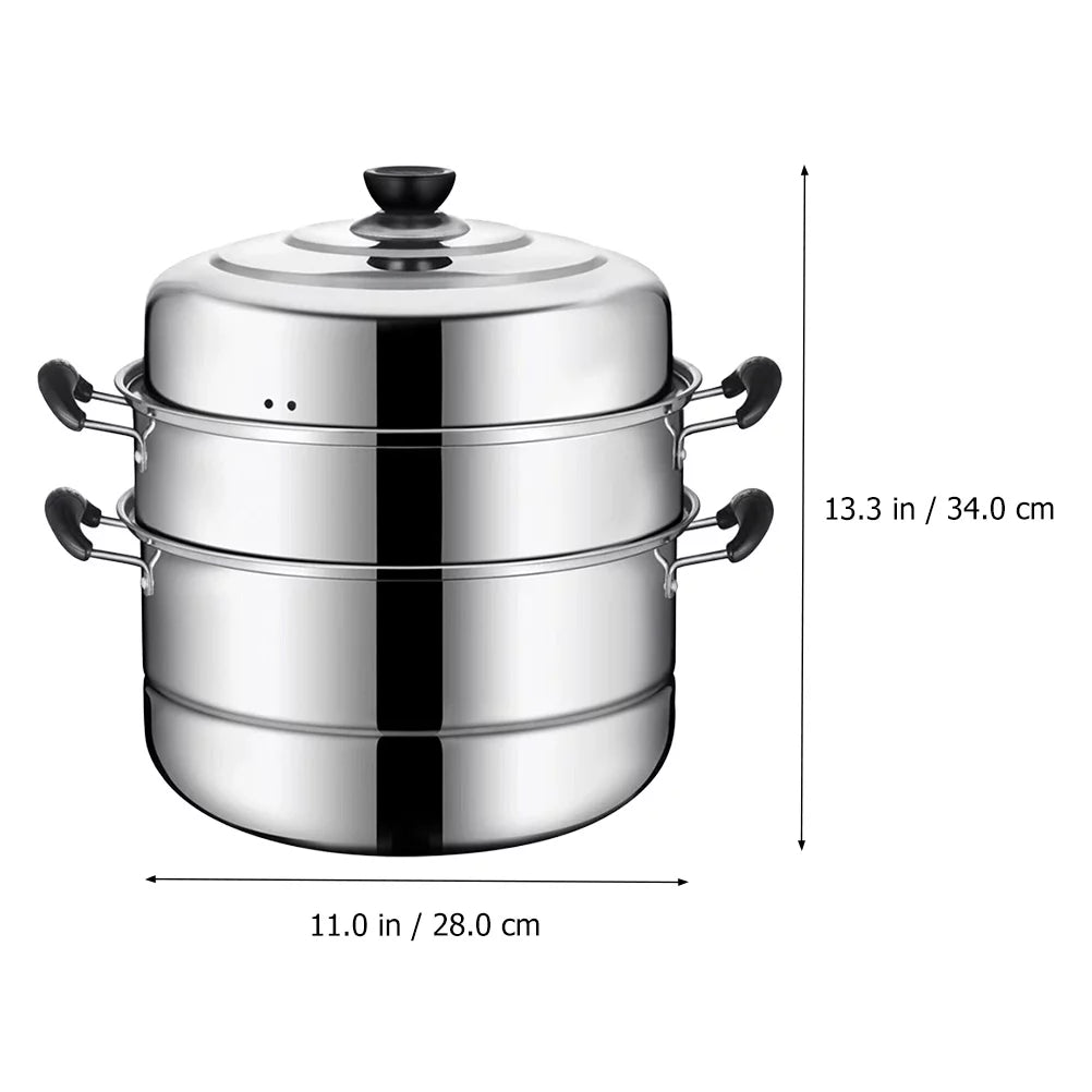 1pc Stainless Steel Three Layers Steamer Pot W950