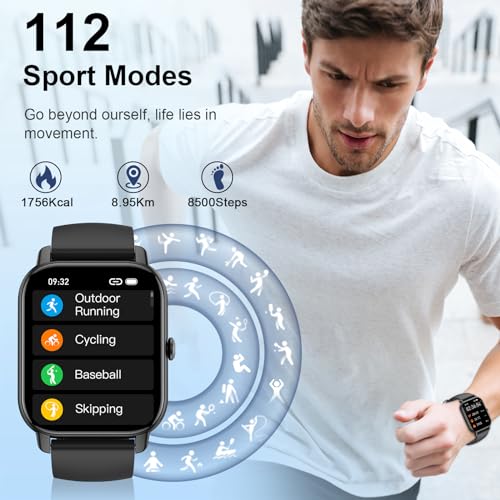 Black 1.85" Smart Watch with Heart Rate Monitor Y675746