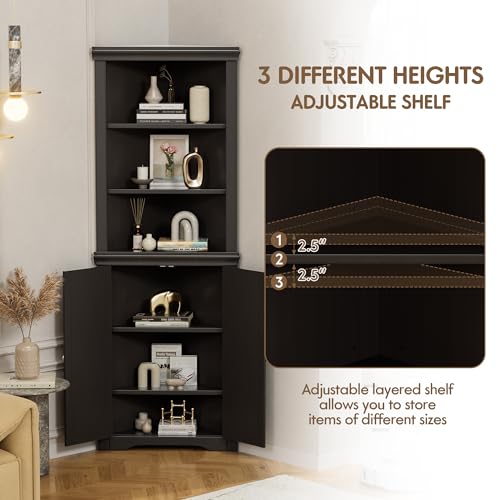 Corner Cabinet with 2 Barn Doors and 3 Shelves Freestanding Storage Cabinet (Espresso) K305