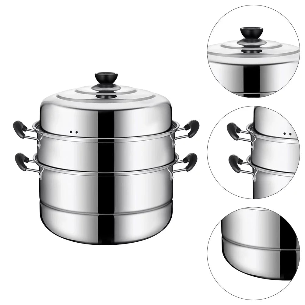 1pc Stainless Steel Three Layers Steamer Pot W950