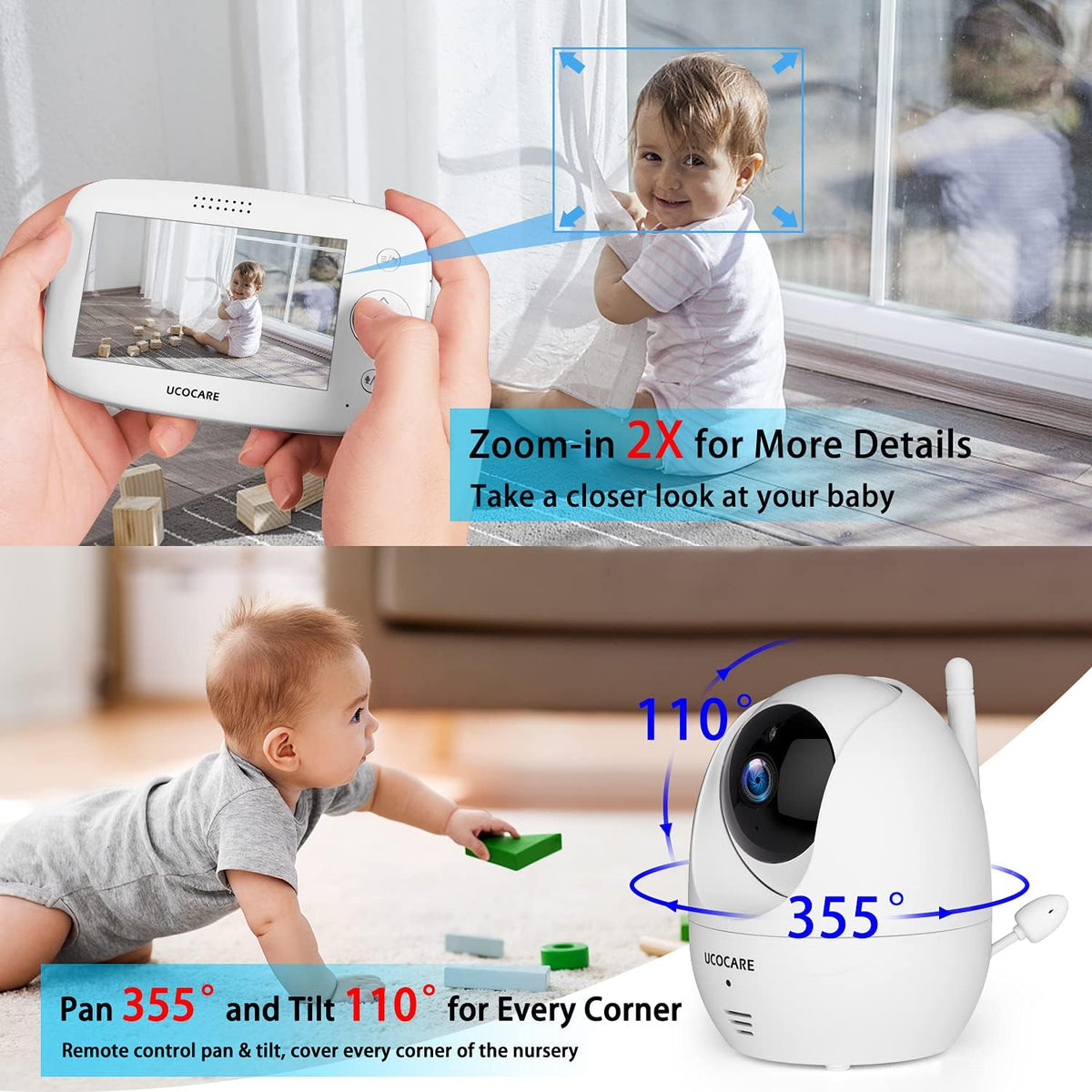 Baby Monitor with Camera and Audio, Night Vision, PTZ, Motion Detection, Auto Tracking, Temperature Monitor, 2-Way Talk B162789