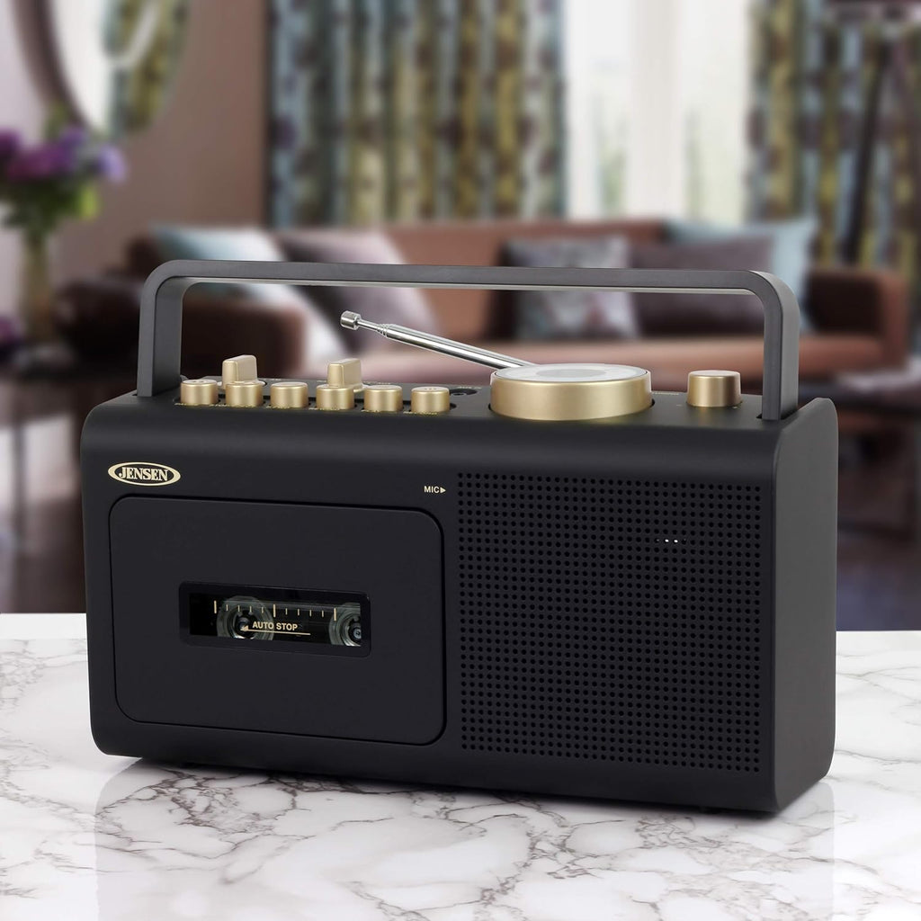 Portable Boombox AM/FM Radio & Tape Cassette Player with Aux Input & Built in Speakers W557