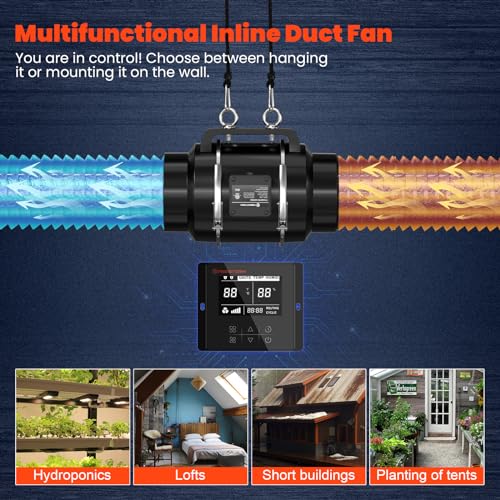 6" Inline Duct Fan, 402 CFM Ventilation Exhaust Fan DC Motor with Manual Controller B45150