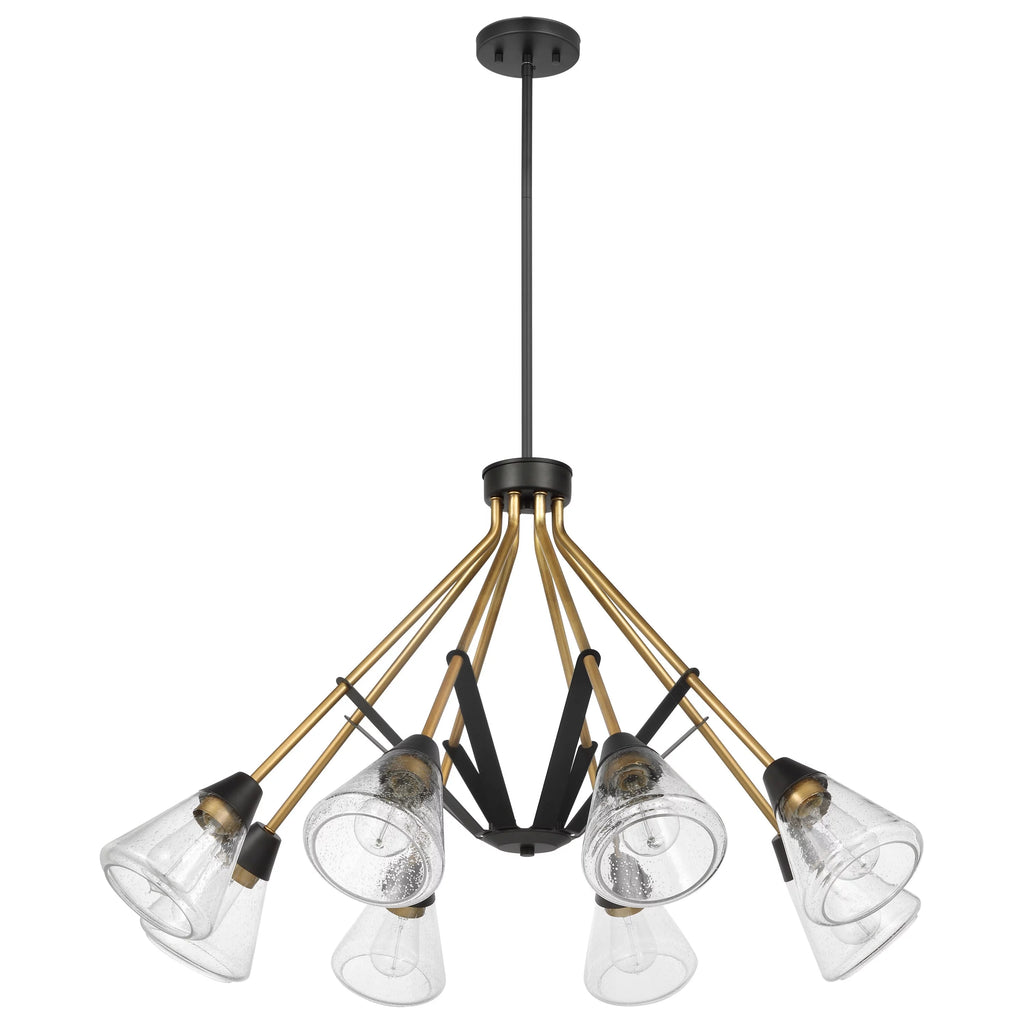 Matte Black 8 Light Chandelier with Clear Seeded Glass F1463