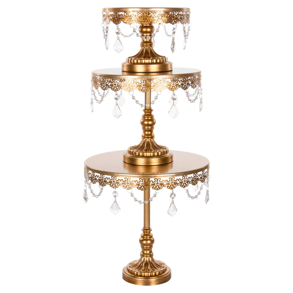3-Piece Crystal Cake Stand Set Gold Stainless Steel G8642