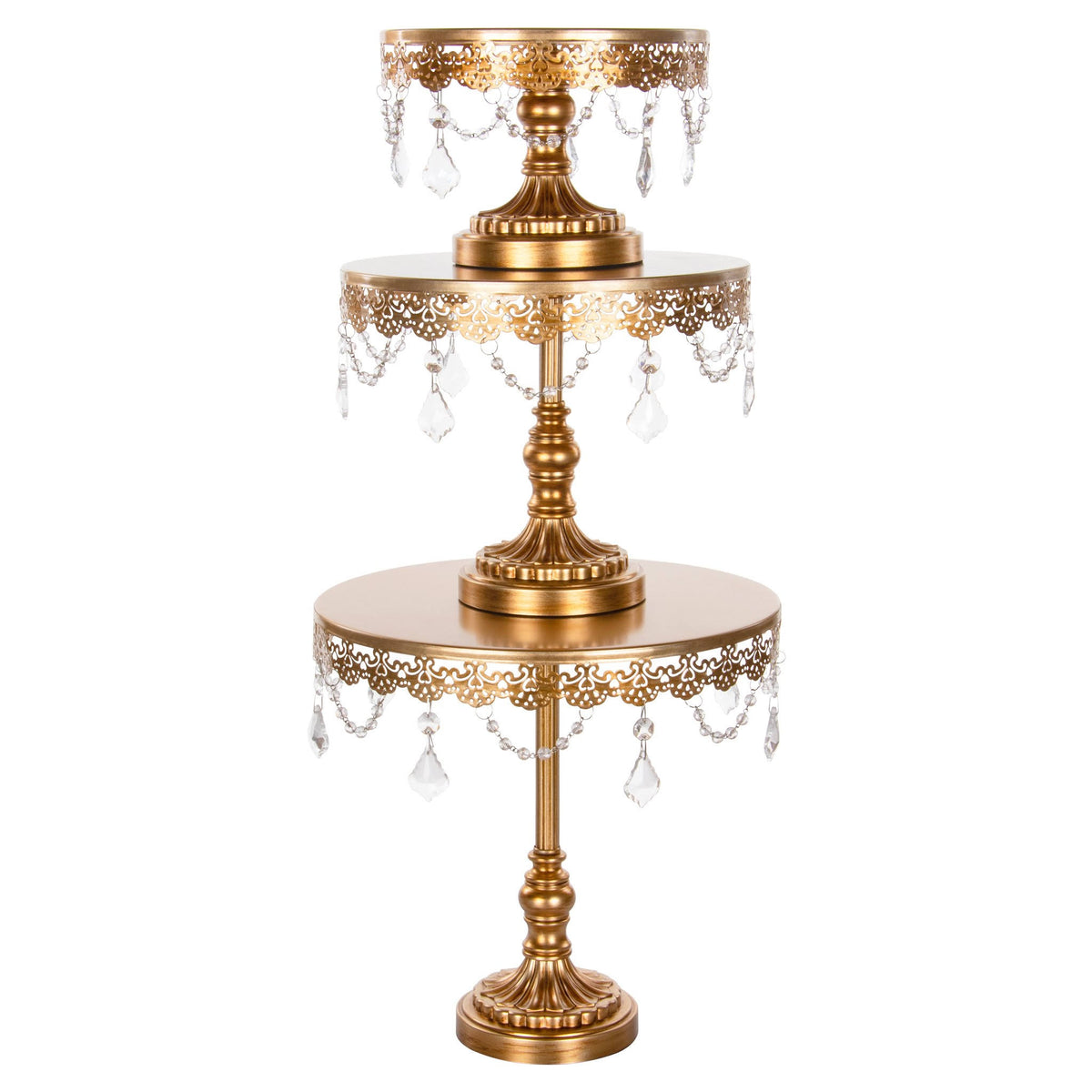 3-Piece Crystal Cake Stand Set Gold Stainless Steel G8642