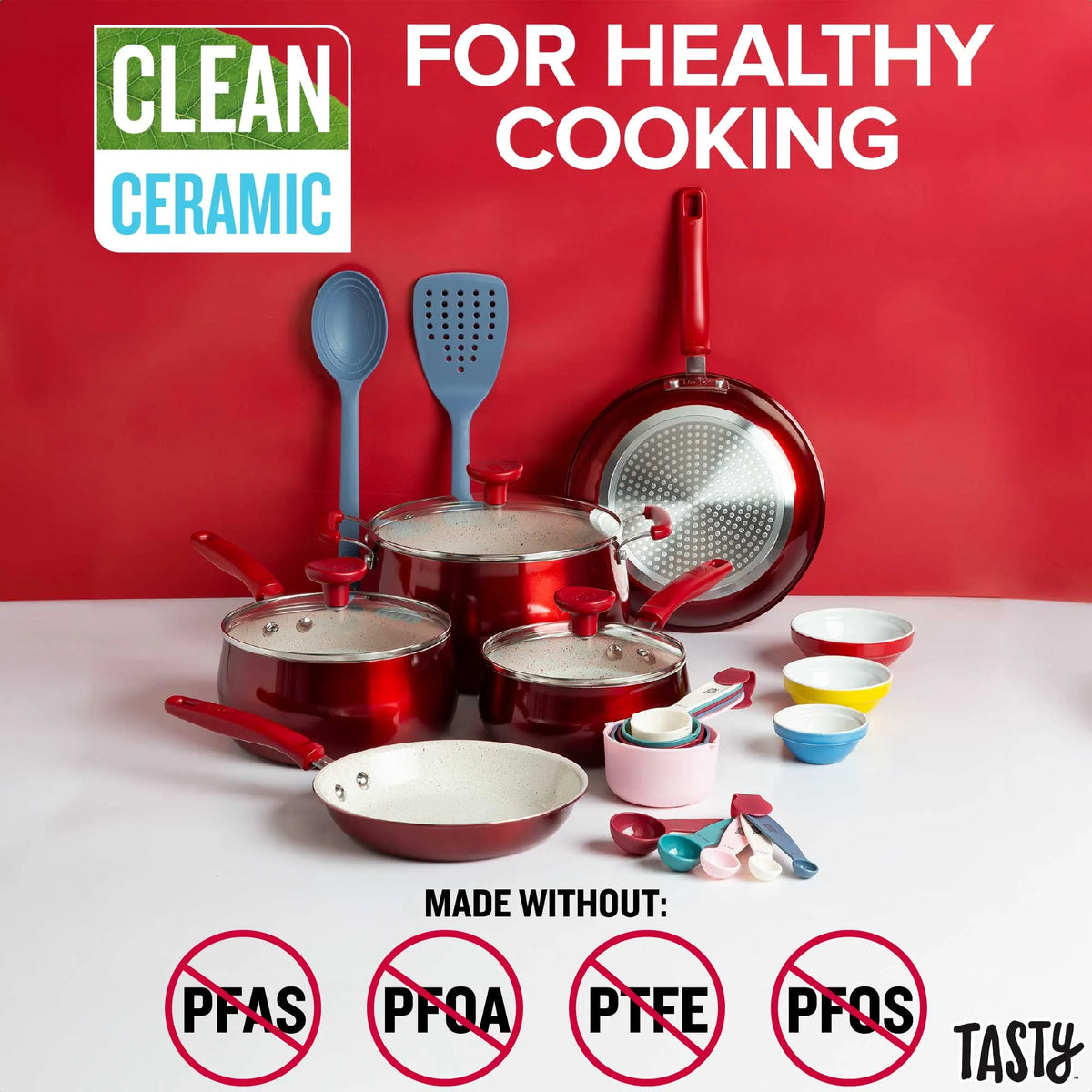 23 Piece Non-Stick Red Ceramic Aluminum Cookware Set N56420