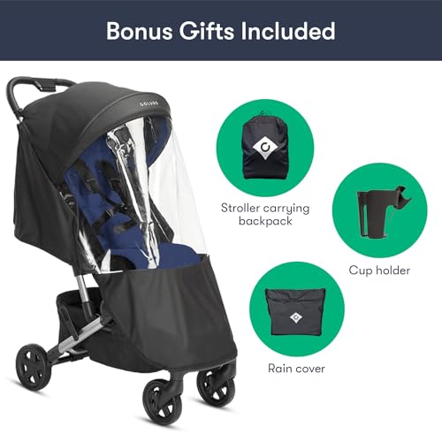 Compact Lightweight Foldable Stroller with Rain Cover and Cup Holder (Black) P1338