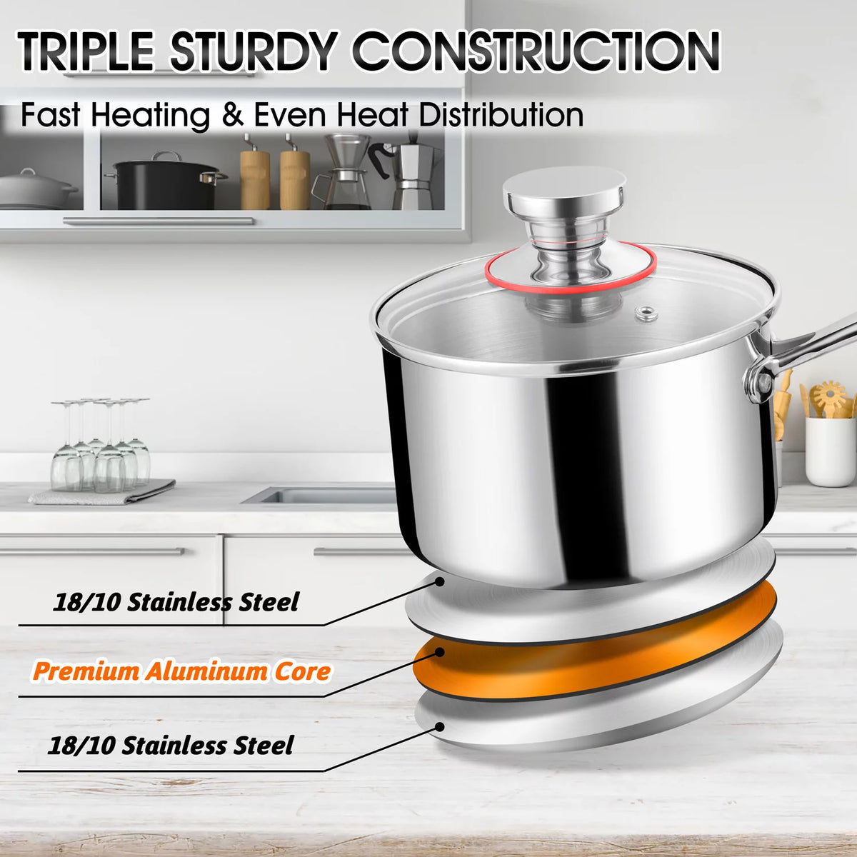 2 Quart Tri-Ply Stainless Steel Saucepan with Glass Lid J27377