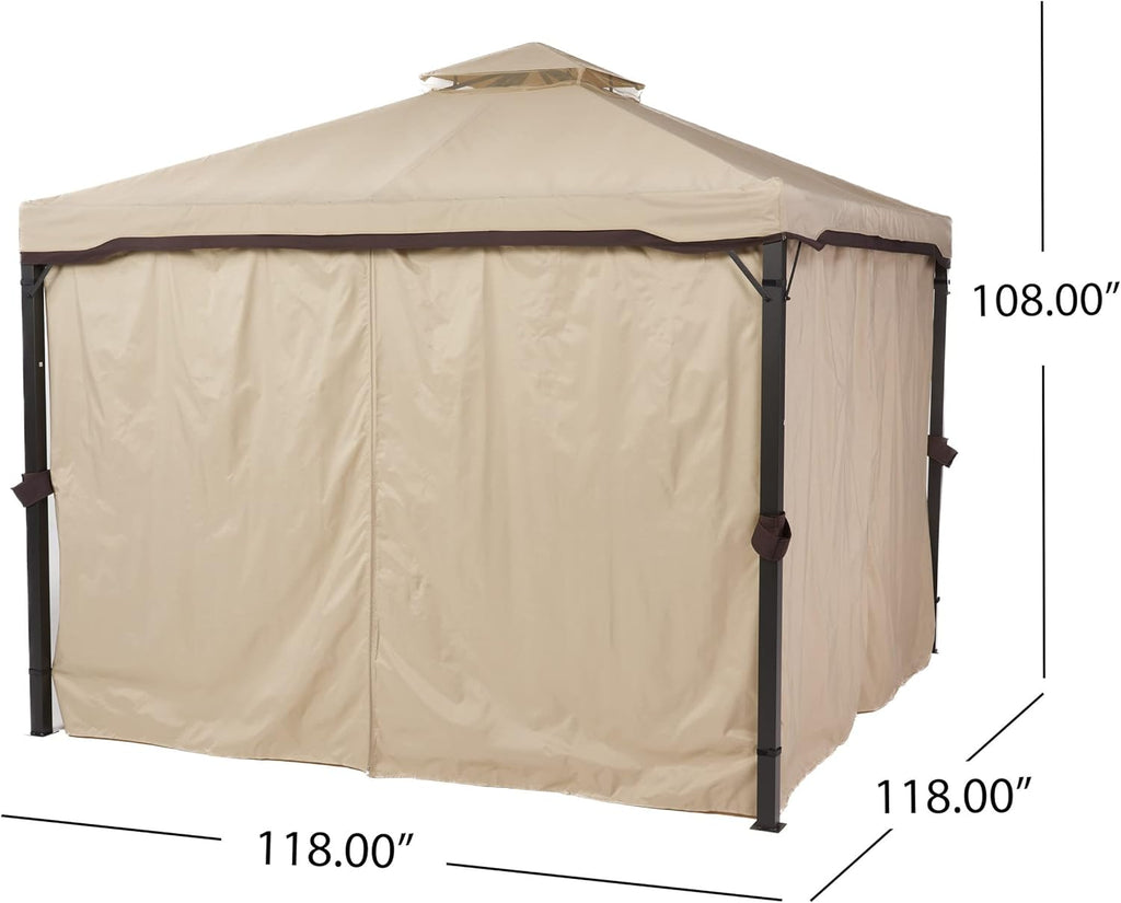 Beige Outdoor Gazebo Canopy with Net Drapery I8799